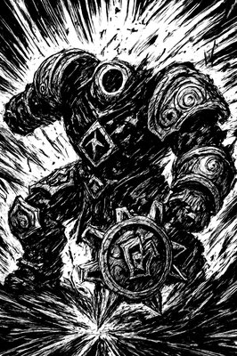 a black and white drawing of a robot