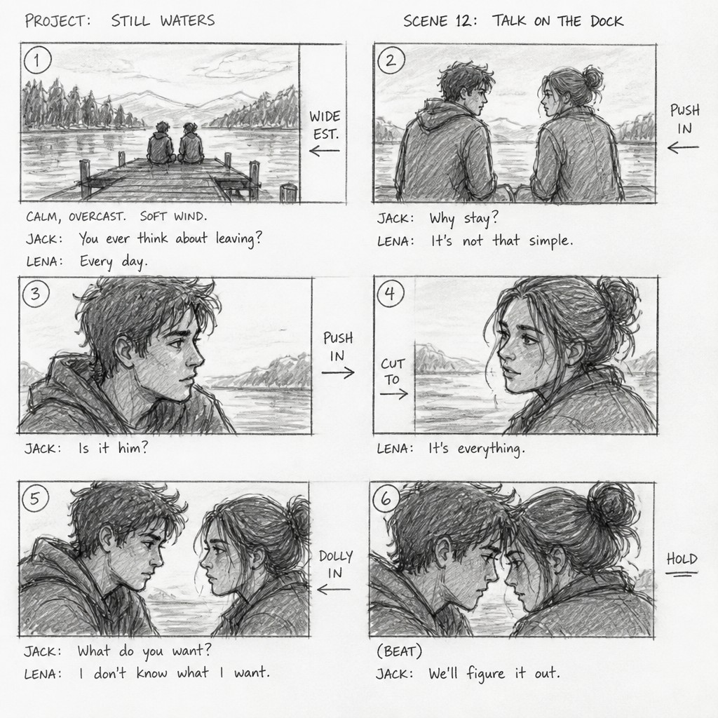 portrait of two people together — Storyboard Art Style
