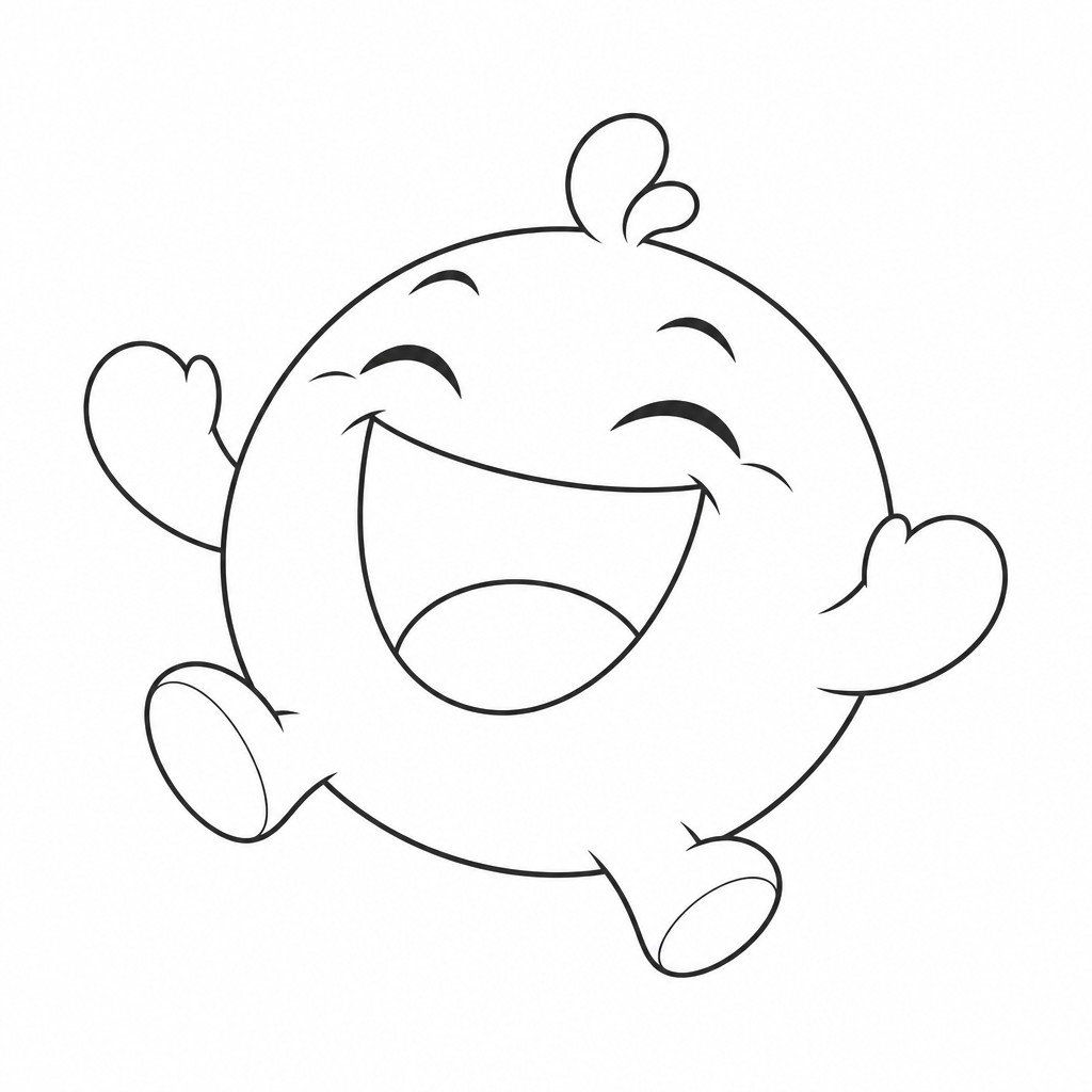 an exaggerated laughing face of an original round mascot character, bold and readable at small size, plain background, no text