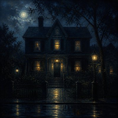 house with front view — Nocturne Painting Style