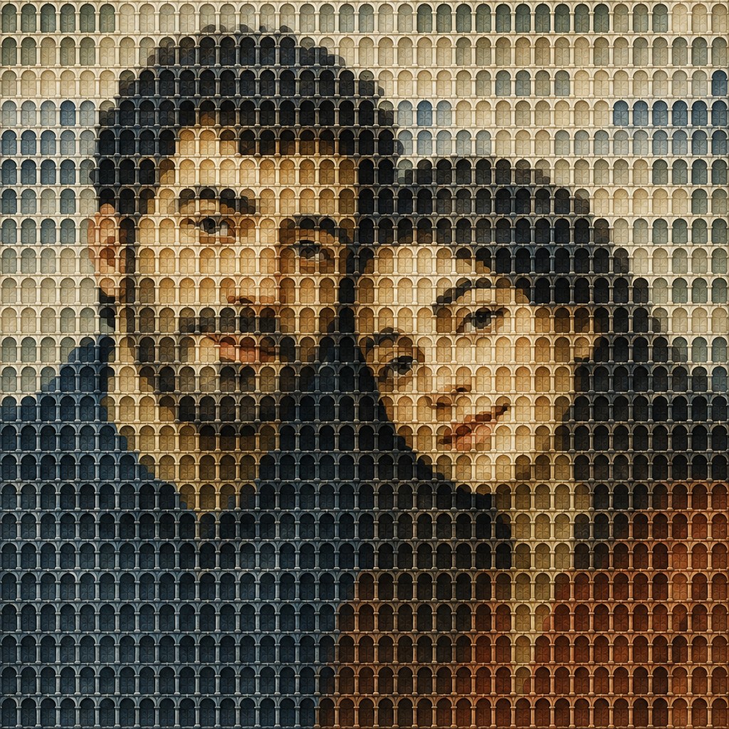 portrait of two people together — Rhythmic Repetition Art Style