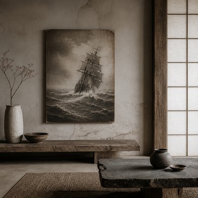 sailing ship on a stormy sea