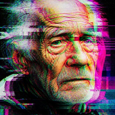 close-up portrait of an elderly person with expressive weathered features