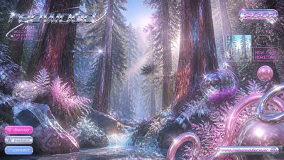 a panoramic redwood forest with light rays through mist, no people