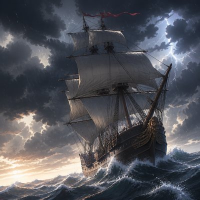 sailing ship on a stormy sea