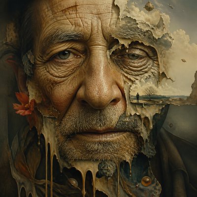 close-up portrait of an elderly person with expressive weathered features