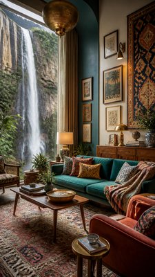 towering waterfall cascading down a cliff