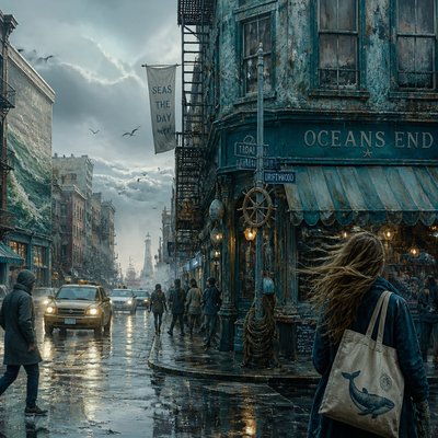 urban street with city activity — Oceancore Aesthetic
