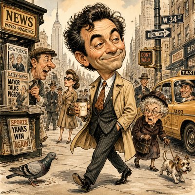 urban street with city activity — Caricature Art Style