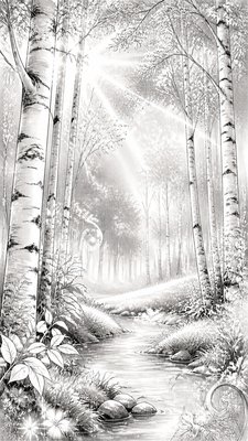 a serene birch forest in soft morning light, no people, no text