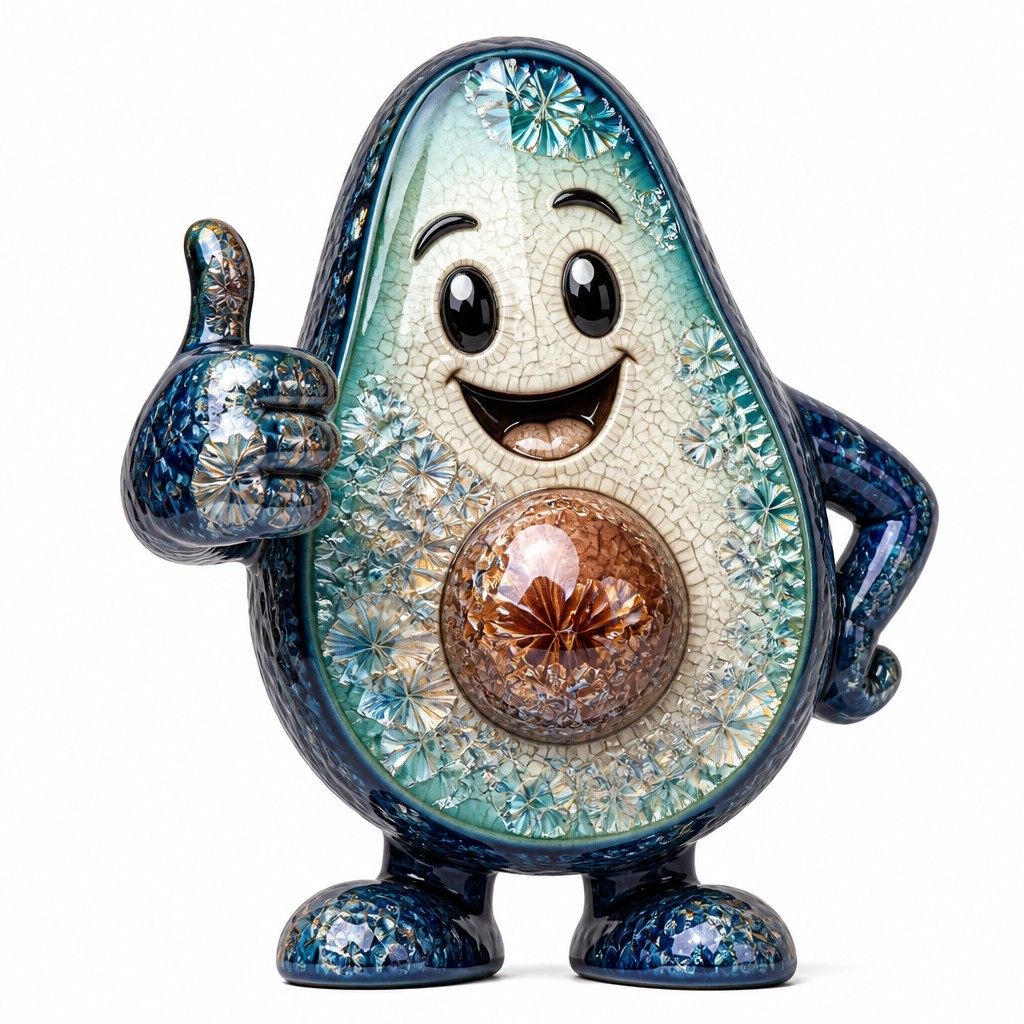 a happy avocado character giving a thumbs up, bold readable design on a plain background, no text