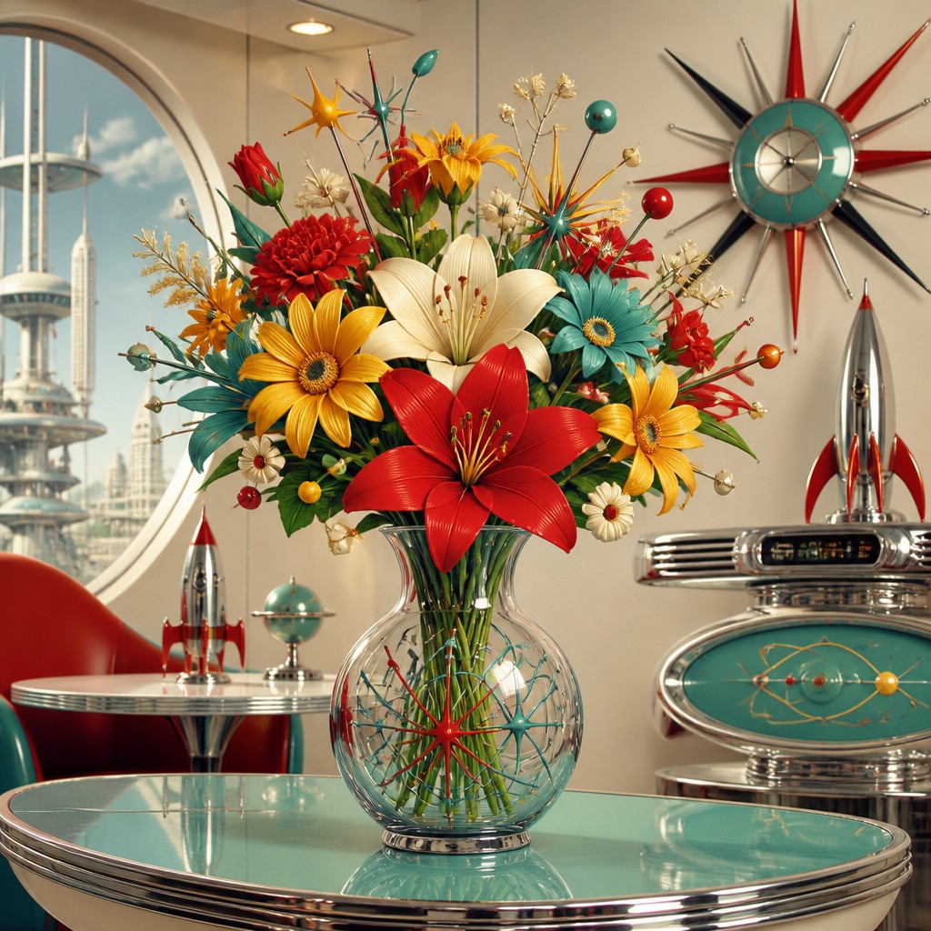 bouquet of flowers in a glass vase — Atompunk Aesthetic
