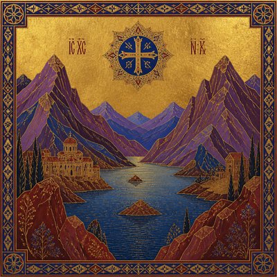 serene landscape with mountains and water