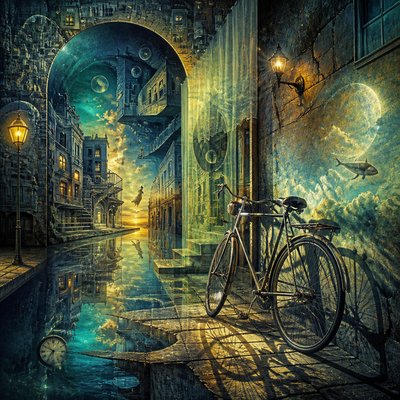 bicyle resting against a wall
