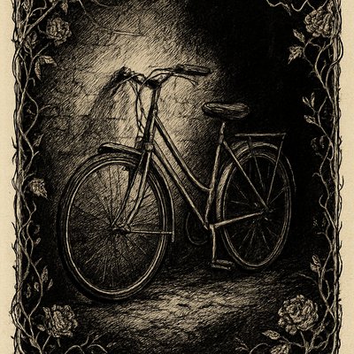 bicyle resting against a wall