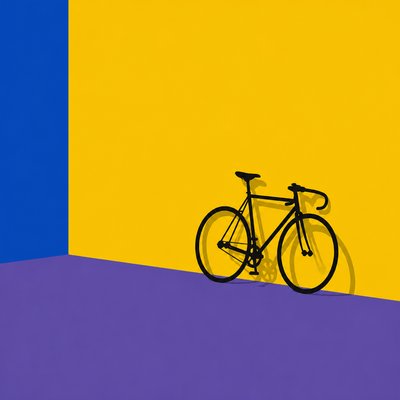 bicyle resting against a wall — Color Field Minimalism Art Style
