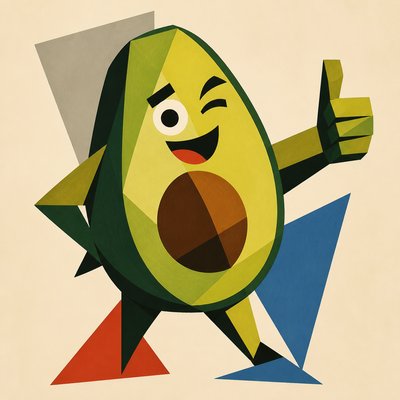 a happy avocado character giving a thumbs up, bold readable design on a plain background, no text