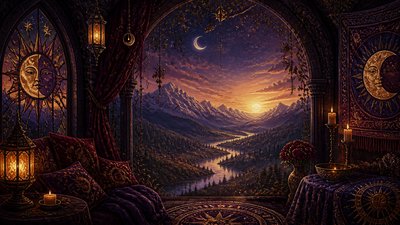 a vast valley with a river winding toward distant mountains at sunrise, no people, no text