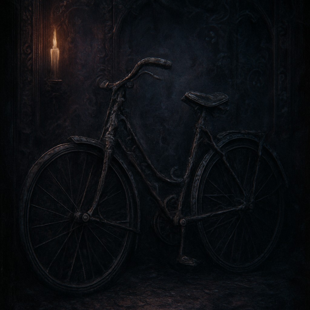 bicyle resting against a wall