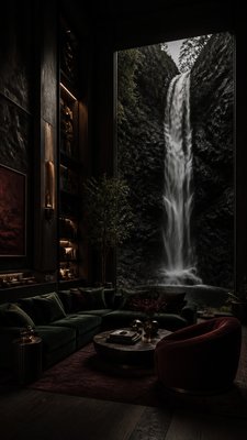 towering waterfall cascading down a cliff