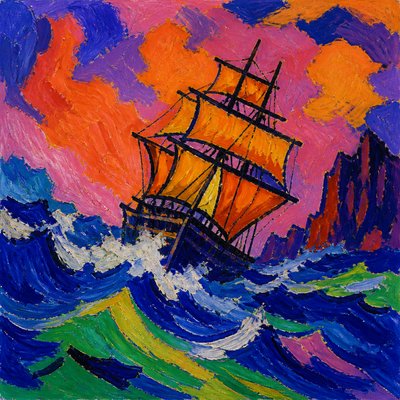 sailing ship on a stormy sea