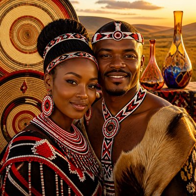 portrait of two people together — Eswatini Art Style