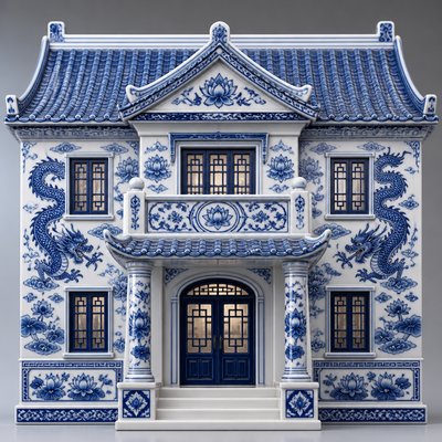 house with front view — Ming Porcelain Art Style