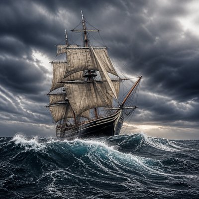 sailing ship on a stormy sea