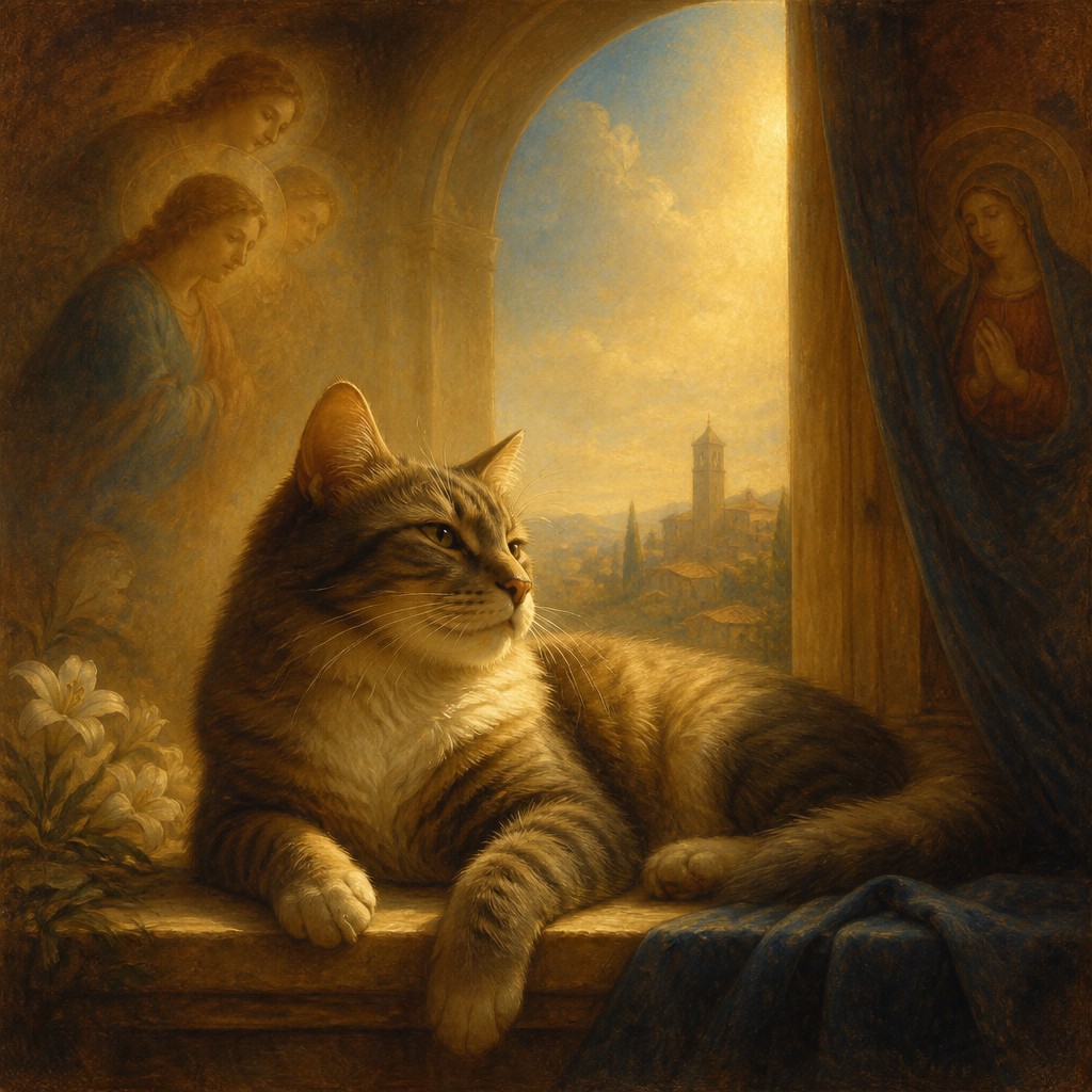 a cat lounging in a sunlit window
