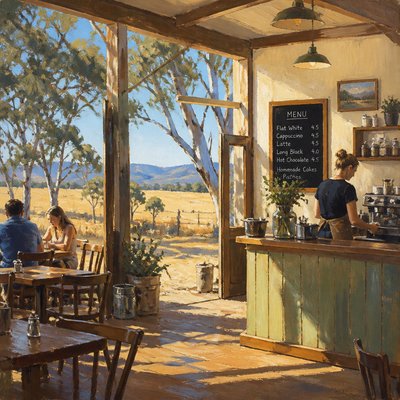 cozy cafe interior with warm lighting