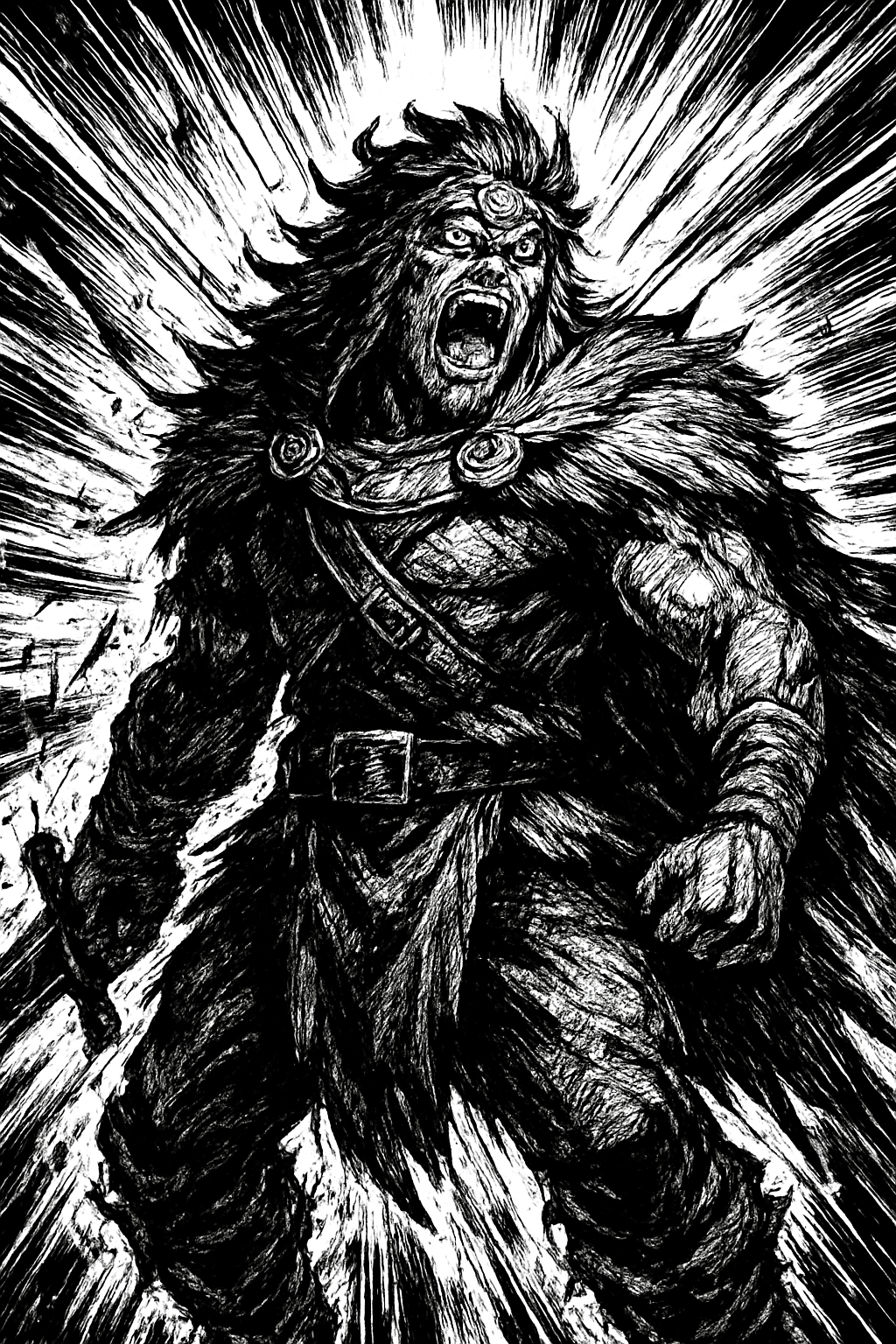 a black and white drawing of a demon