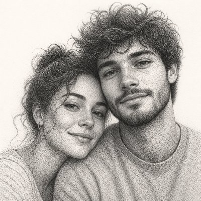 portrait of two people together — Stippling Dotwork Style