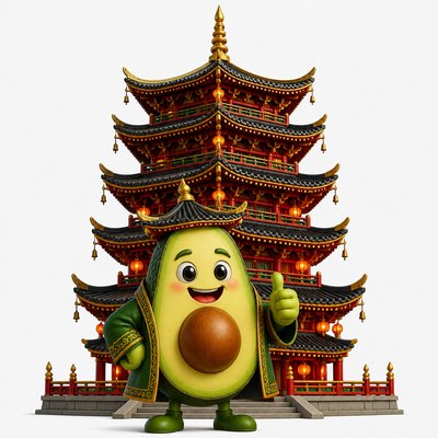 a happy avocado character giving a thumbs up, bold readable design on a plain background, no text