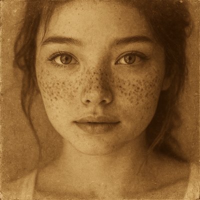 a sepia photograph of a woman with freckles on her face