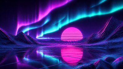 a sweeping aurora over a frozen lake, no people