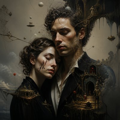 portrait of two people together — Surrealism Art Style