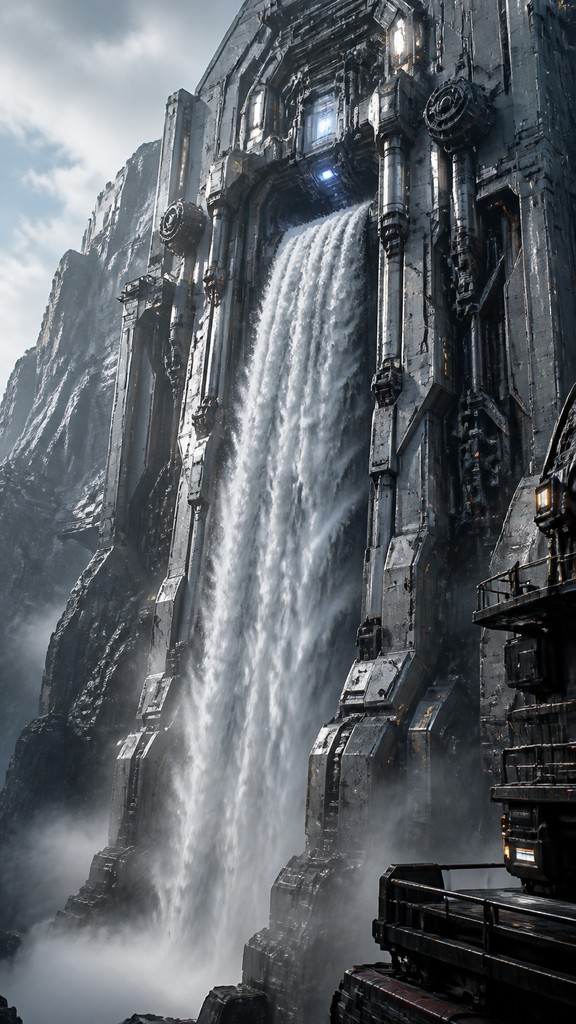 towering waterfall cascading down a cliff