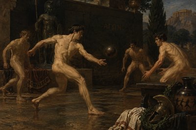 ancient greek ignudi athletes playing ball game