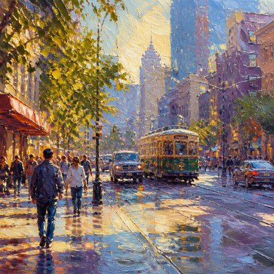 urban street with city activity — Impressionist Nature Art