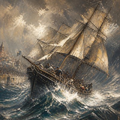 sailing ship on a stormy sea