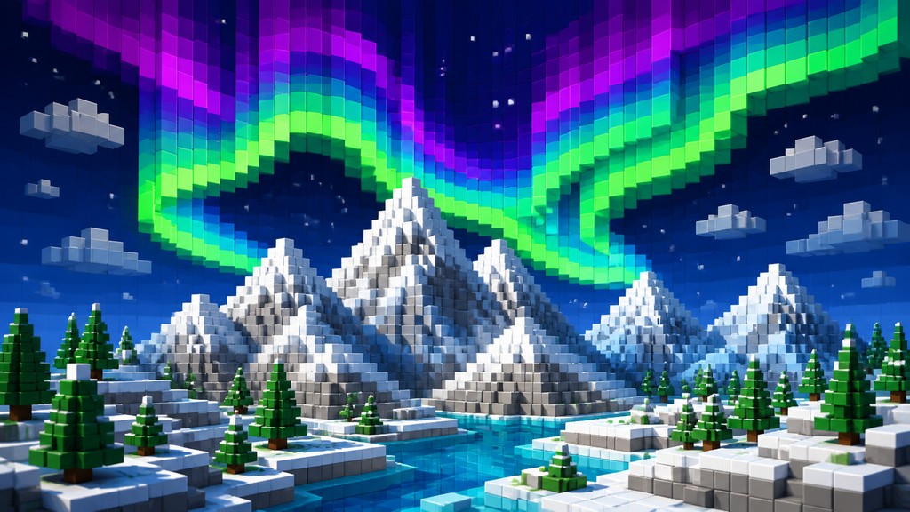 a flowing aurora over snowy peaks, wide sweeping composition, no people, no text
