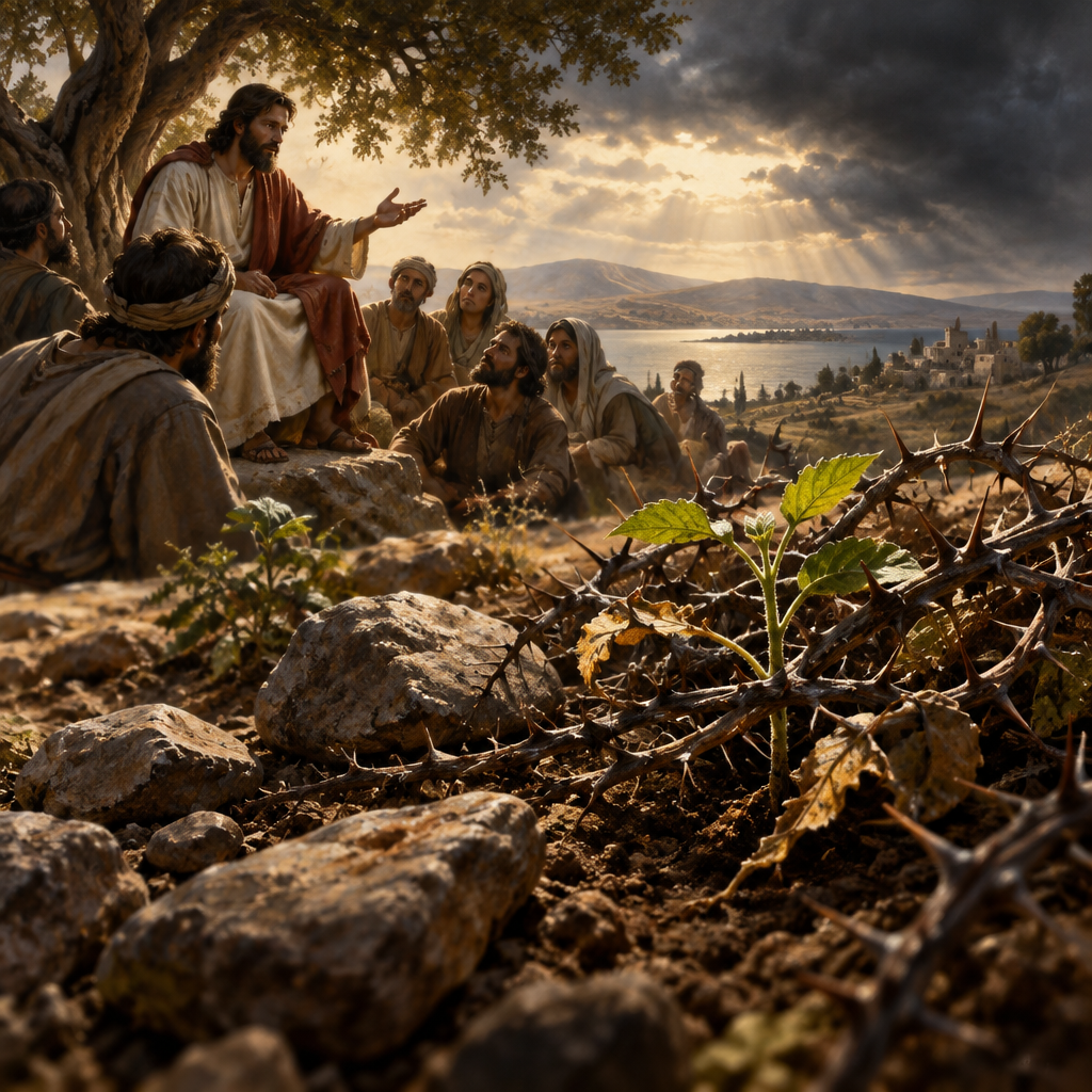 Please create an image of Luke 8:13
