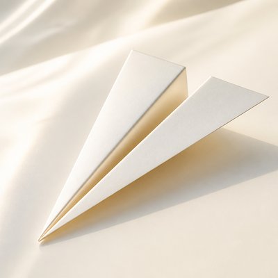 a paper plane, clean minimal composition on a plain background, no text