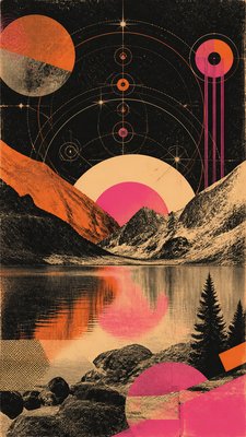 a tranquil mountain lake beneath a starry night sky, no people, no text