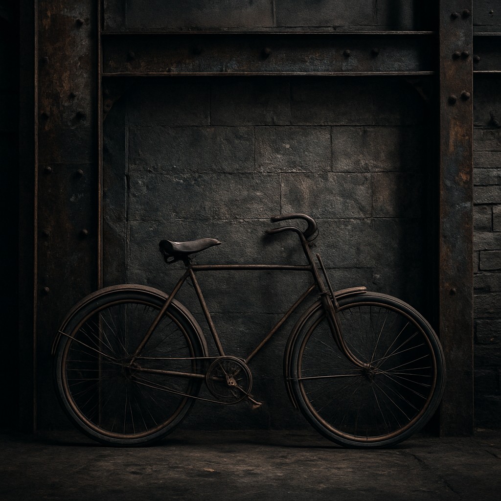 bicyle resting against a wall
