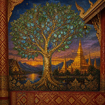 a tree in nature — Lao Art Style