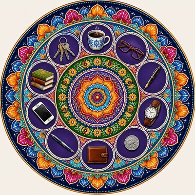 still life with everyday objects — Mandala Art Style