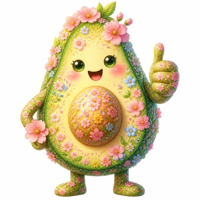 a happy avocado character giving a thumbs up, bold readable design on a plain background, no text