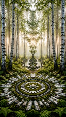 a serene birch forest in soft morning light, no people, no text
