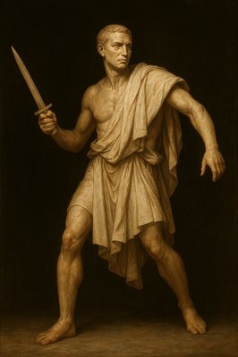 a painting of a man holding a sword